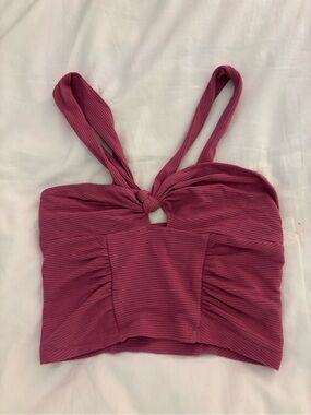 Urban Outfitters Berry Knot-Front Ribbed Tank